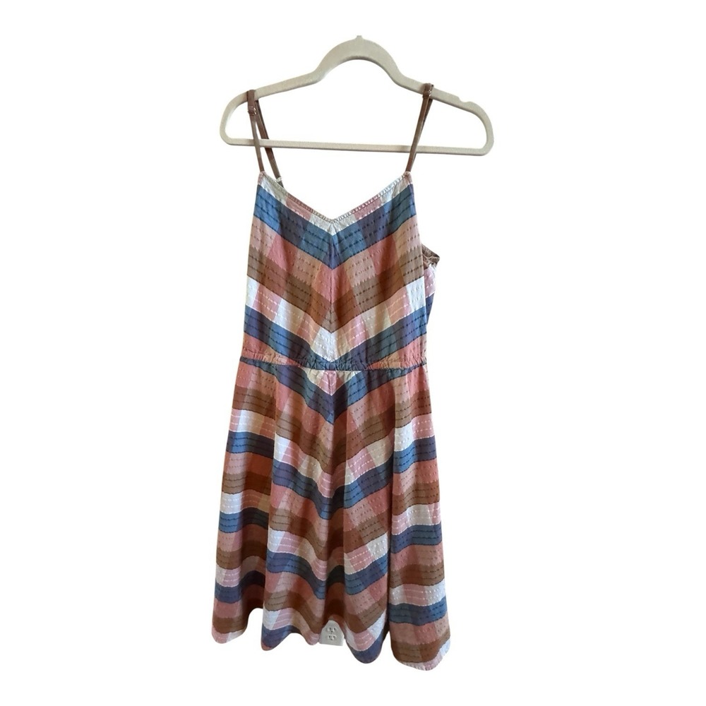 L L Bean Signature Blue Peach Plaid‎ Fit & Flare Dress Size12 Adjustable Straps